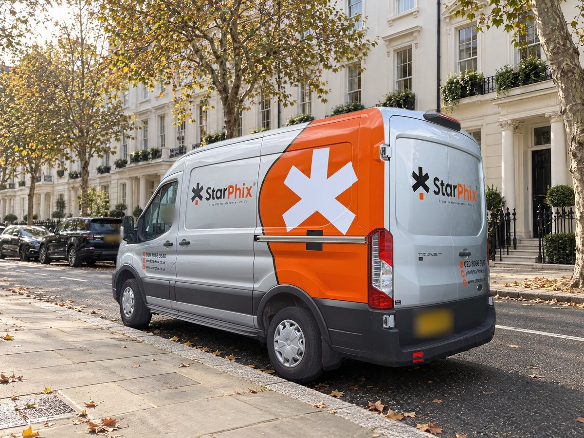 StarPhix van parked outside a London townhouse